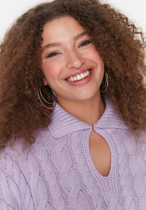 Trendyol - Plus relaxed shirt collar sweater - lilac
