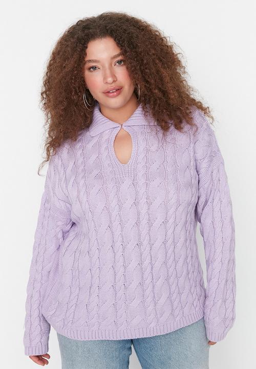 Trendyol - Plus relaxed shirt collar sweater - lilac