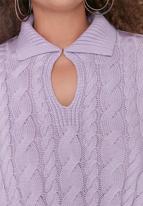 Trendyol - Plus relaxed shirt collar sweater - lilac