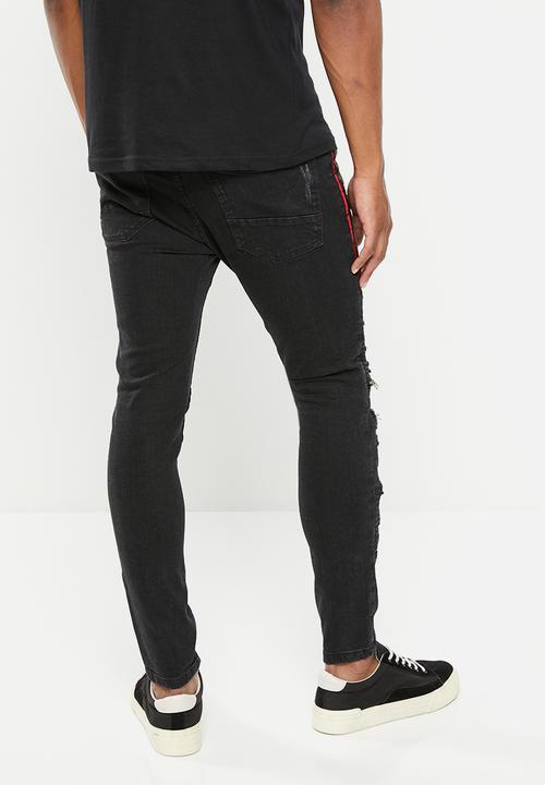 Brave Soul - Mjn-rubinstripe biker denim - black