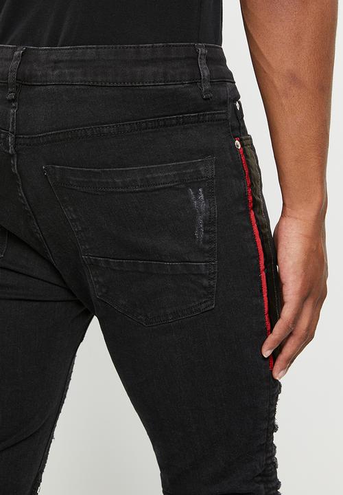 Brave Soul - Mjn-rubinstripe biker denim - black