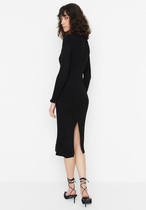 Trendyol - V neck knit dress - black