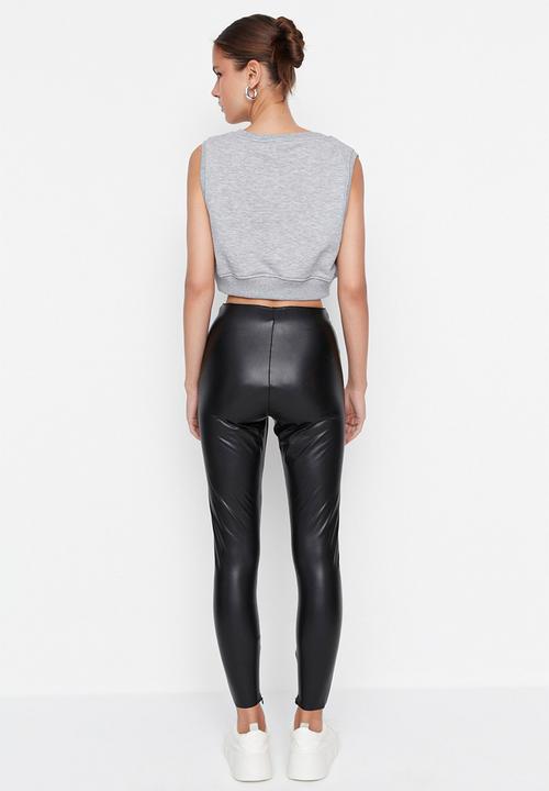 Trendyol - High waist faux leather leggings - black