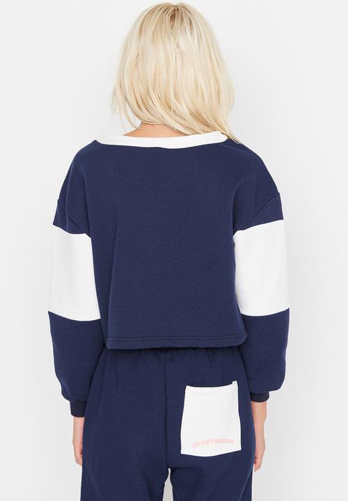 Trendyol - Colour block v-neck sweatshirt - navy