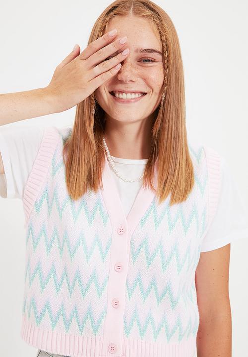 Trendyol - Plaid sweater vest - pink