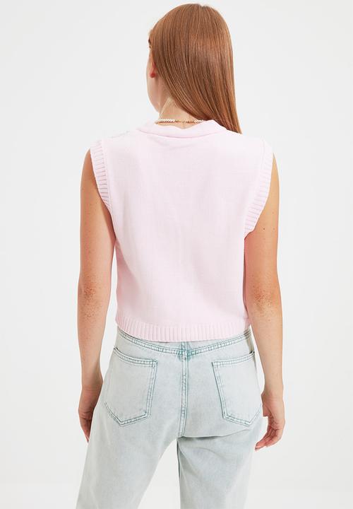 Trendyol - Plaid sweater vest - pink