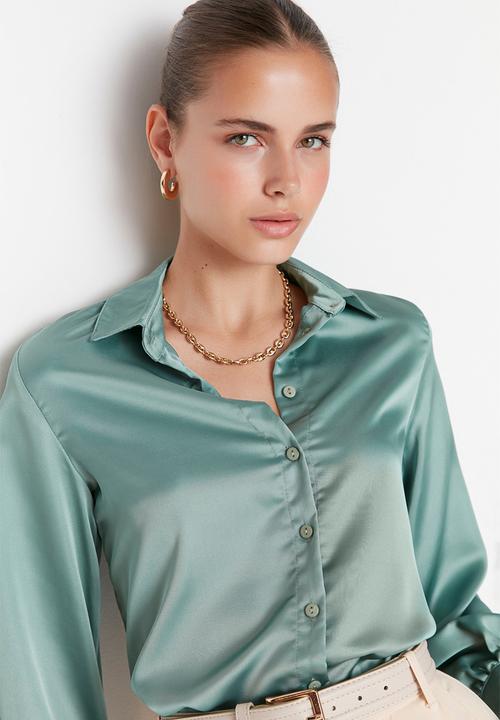 Trendyol - Basic satin shirt - green