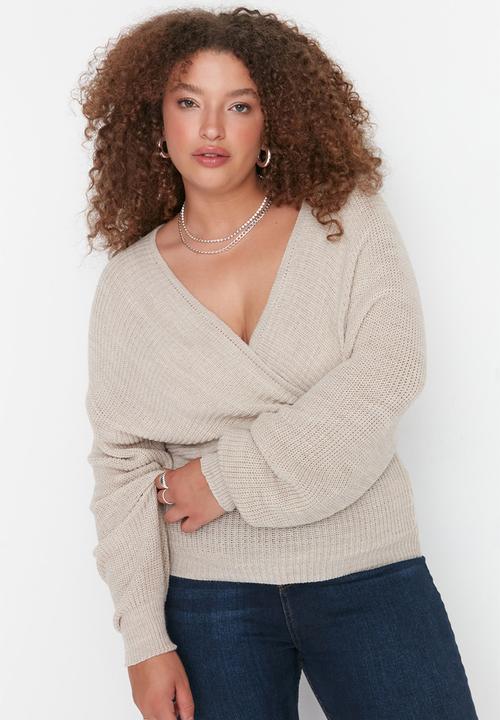 Trendyol - Plus wrap sweater - stone