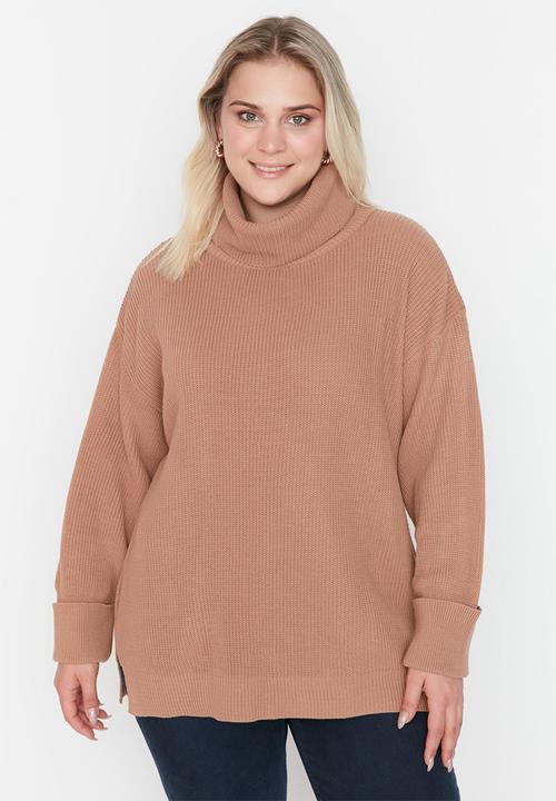 Trendyol - Plus turtleneck knit sweater - brown