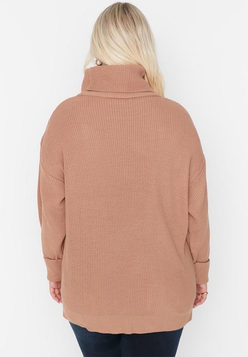 Trendyol - Plus turtleneck knit sweater - brown