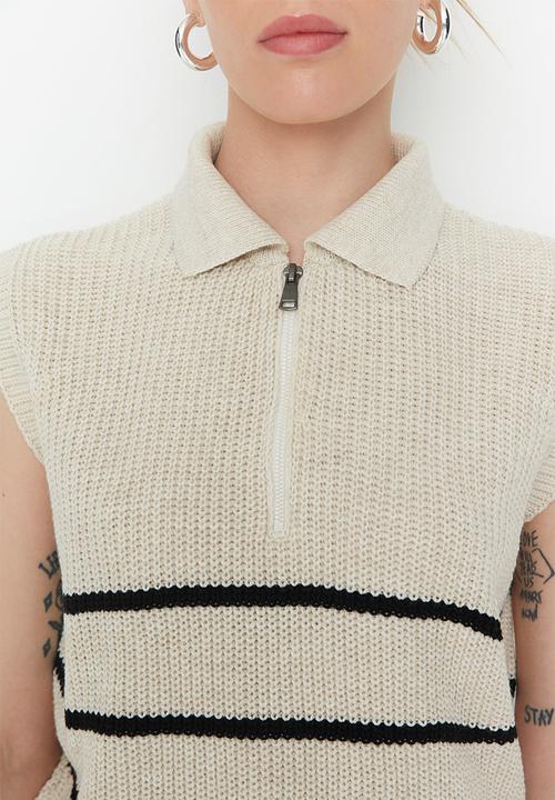 Trendyol - Striped zipper detail sweater vest - beige