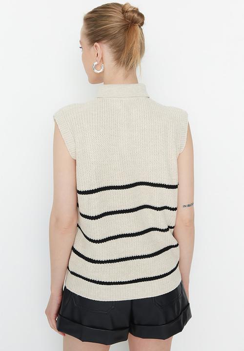 Trendyol - Striped zipper detail sweater vest - beige