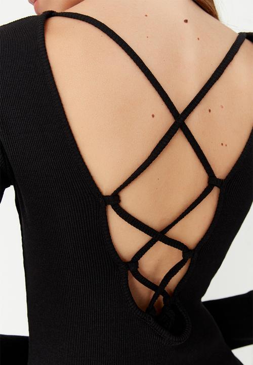 Trendyol - Low back ribbed maxi dress - black