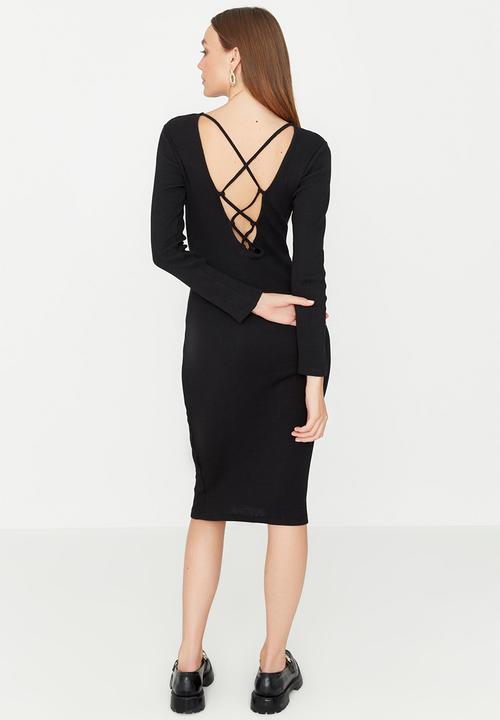 Trendyol - Low back ribbed maxi dress - black