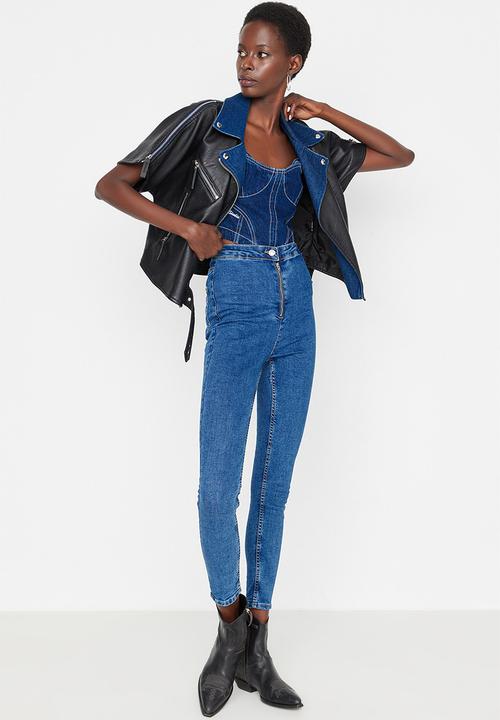 Trendyol - Zipper high waist skinny jeans - blue
