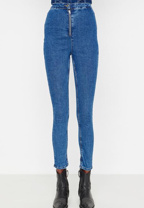 Trendyol - Zipper high waist skinny jeans - blue