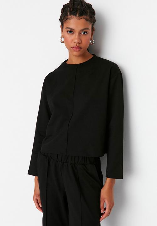 Trendyol - Black ribbed tracksuit set - black