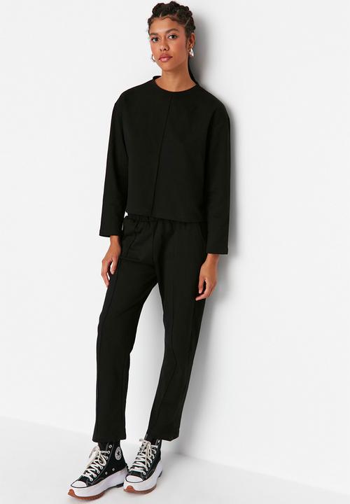 Trendyol - Black ribbed tracksuit set - black
