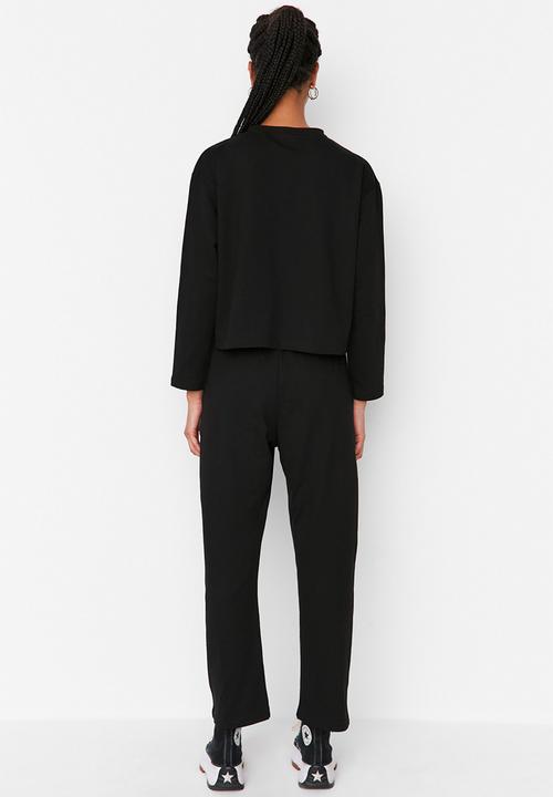 Trendyol - Black ribbed tracksuit set - black