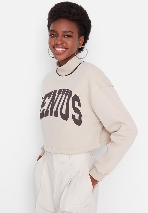 Trendyol - High collar crop sweatshirt - beige