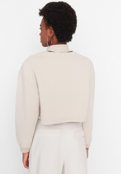Trendyol - High collar crop sweatshirt - beige