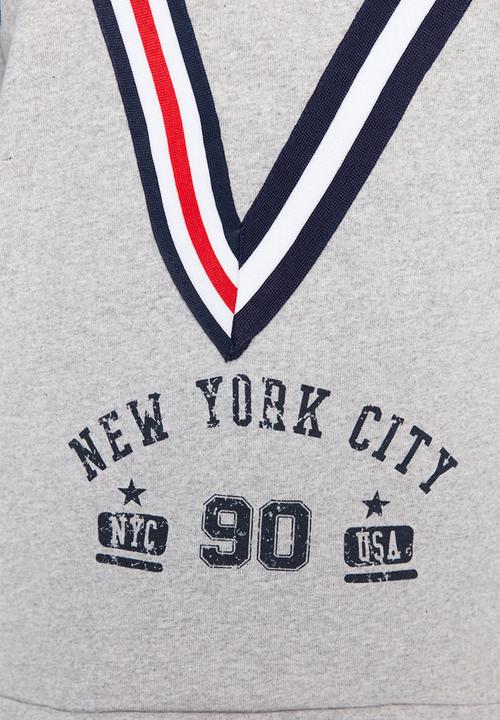 Trendyol - Stripe detailed printed hooded sweatshirt - grey