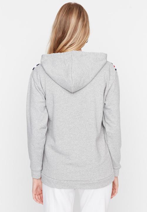 Trendyol - Stripe detailed printed hooded sweatshirt - grey