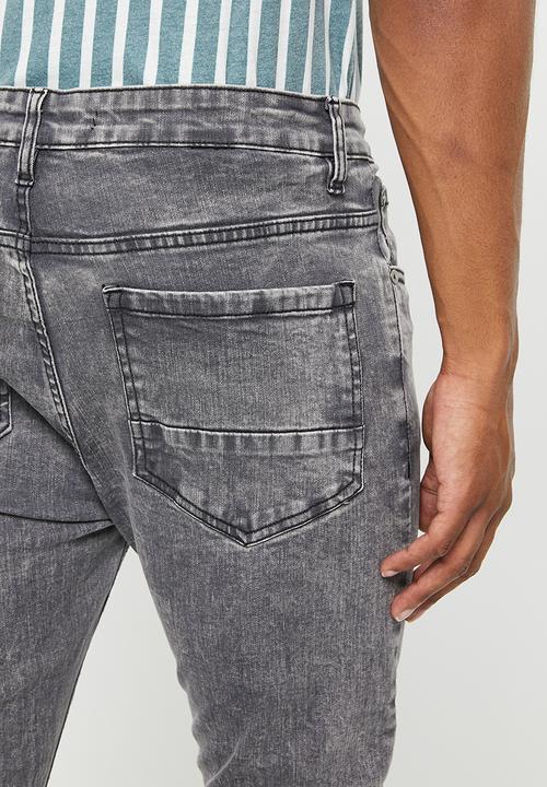 Brave Soul - Mjn-jacegrey acid wash skinny - charcoal