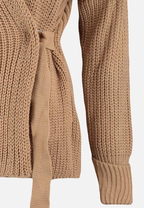 Trendyol - Plus tie waist wrap cardigan - brown