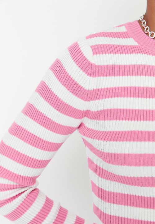 Trendyol - Striped high neck dress - pink