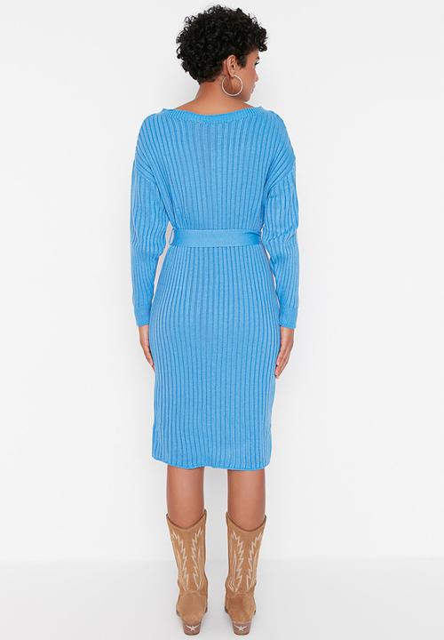 Trendyol - Belt detailed knit dress - blue