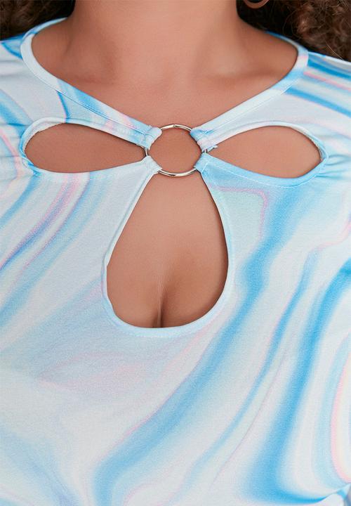 Trendyol - Plus patterned cutouit detail top - blue