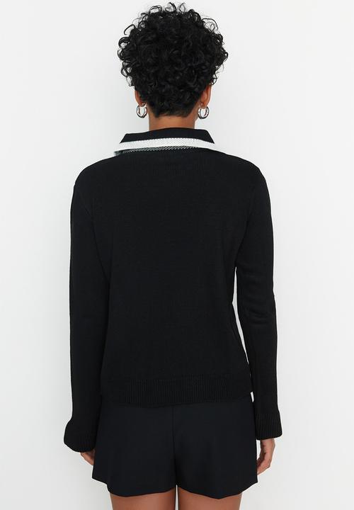 Trendyol - Polo collar with bow sweater - black