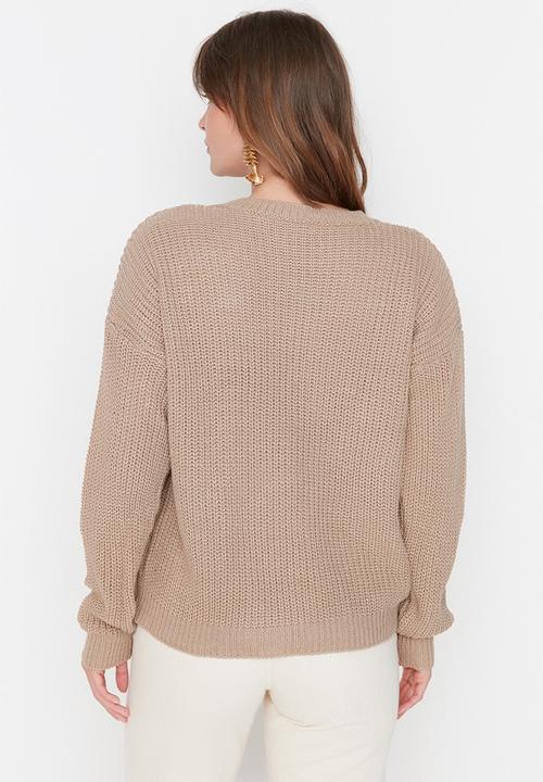 Trendyol - Lace detailed knit sweater - beige