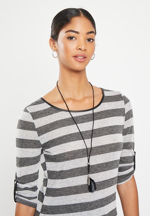 HAILYS - T-shirt - grey marle stripe