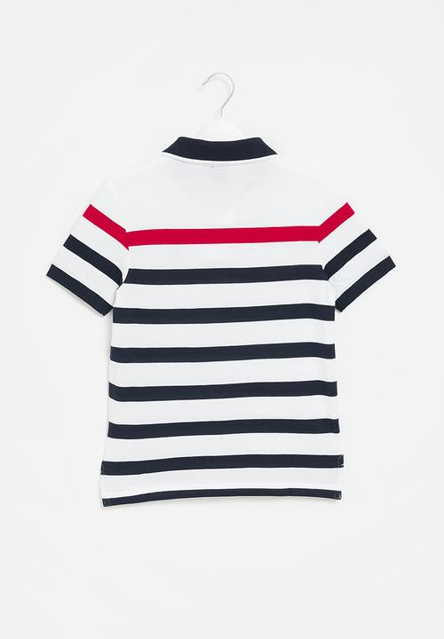 POLO - Boys striped short sleeve golfer - white