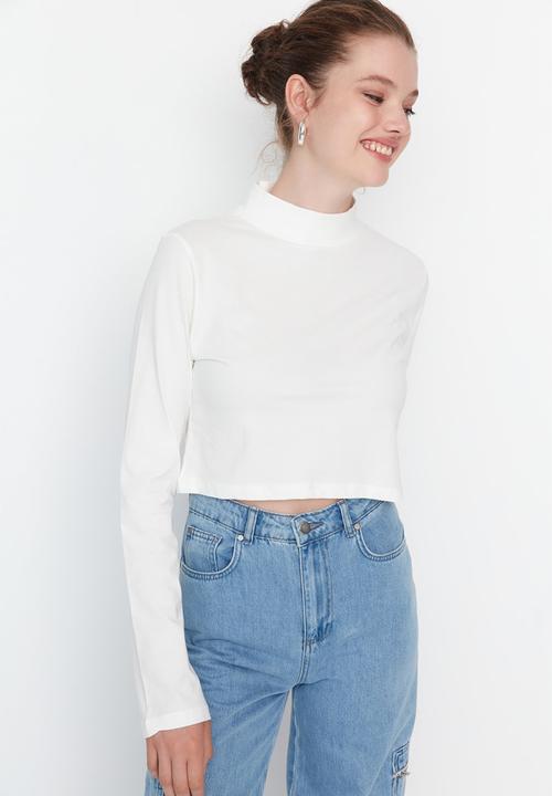 Trendyol - High collar crop top  - ecru