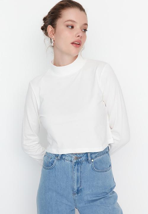 Trendyol - High collar crop top  - ecru