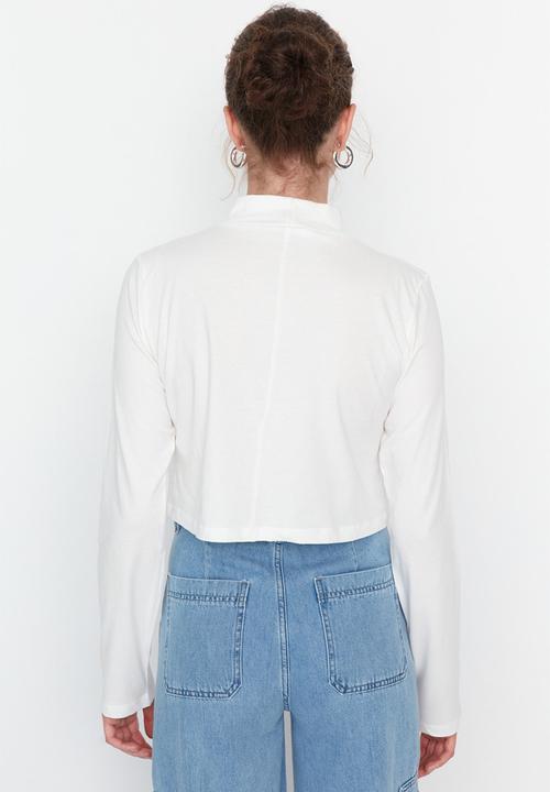 Trendyol - High collar crop top  - ecru