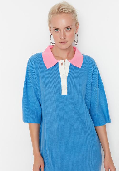 Trendyol - Polo collar midi dress - blue