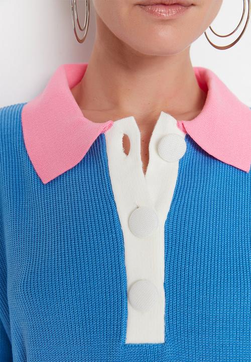 Trendyol - Polo collar midi dress - blue