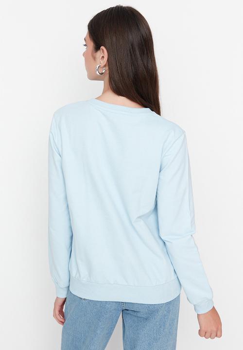 Trendyol - Printed basic thin sweatshirt - light blue