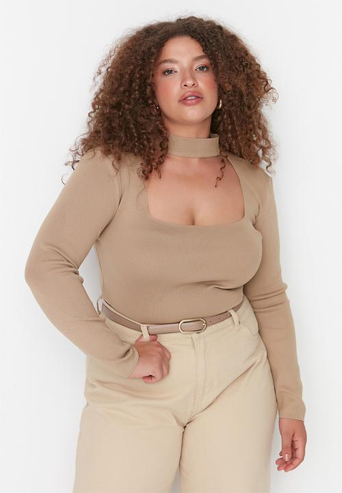 Trendyol - Plus choker detail top - brown