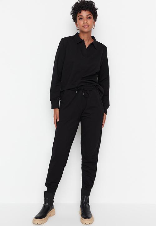 Trendyol - Polo collar slim fit tracksuit set - black