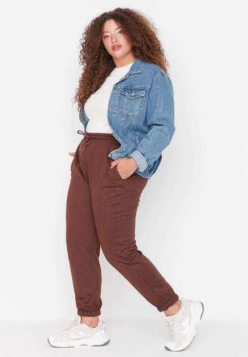 Trendyol - Plus drawstring jogger sweatpants - brown