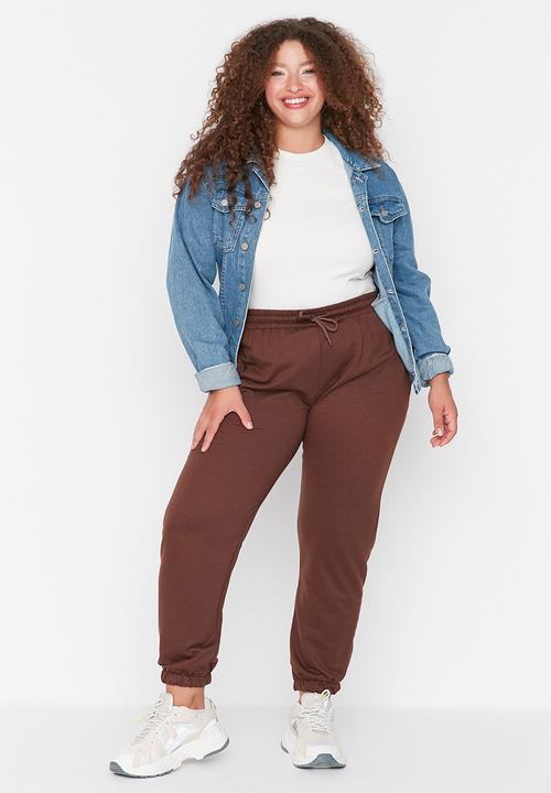 Trendyol - Plus drawstring jogger sweatpants - brown