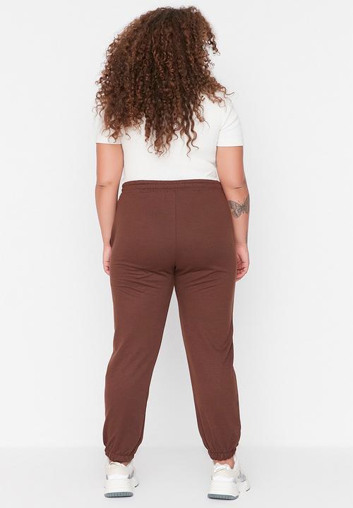 Trendyol - Plus drawstring jogger sweatpants - brown