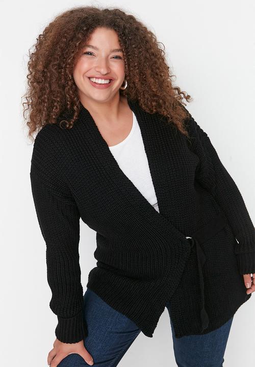Trendyol - Plus tie waist wrap cardigan - black