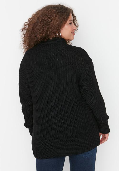 Trendyol - Plus tie waist wrap cardigan - black