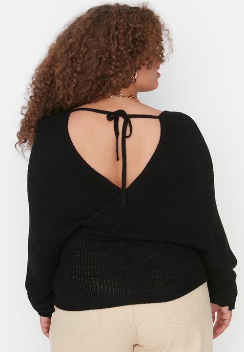 Trendyol - Plus wrap sweater - black